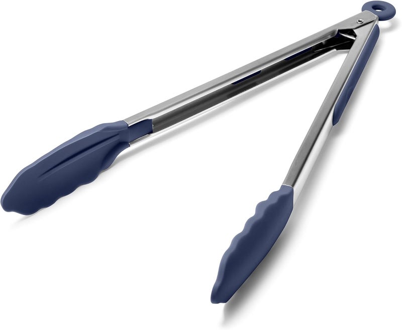 Doosu Kitchen Tongs for Cooking - 600°F Heat Resistant Food Tong with Non-Scratch Silicone Tips, Heavy Duty Stainless Steel Locking Tong for BBQ, Grilling Steak, Serving Salad Pasta (12in, Navy Blue) - Image 1